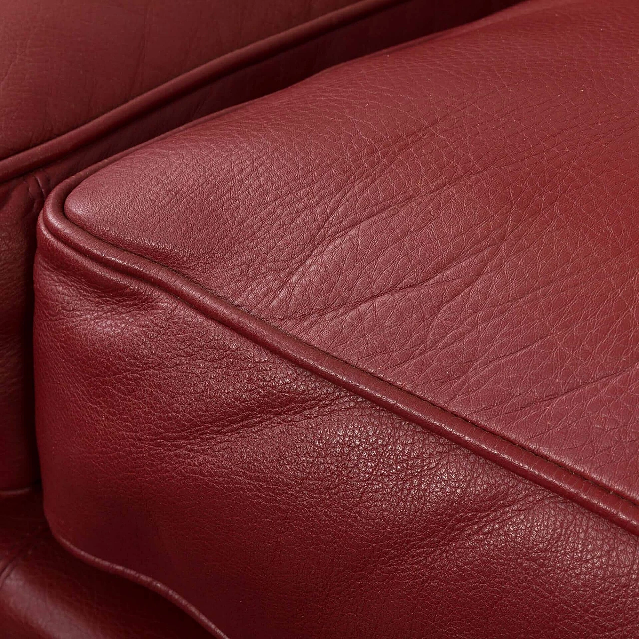 Three-seater burgundy aniline leather sofa, 1970s 12