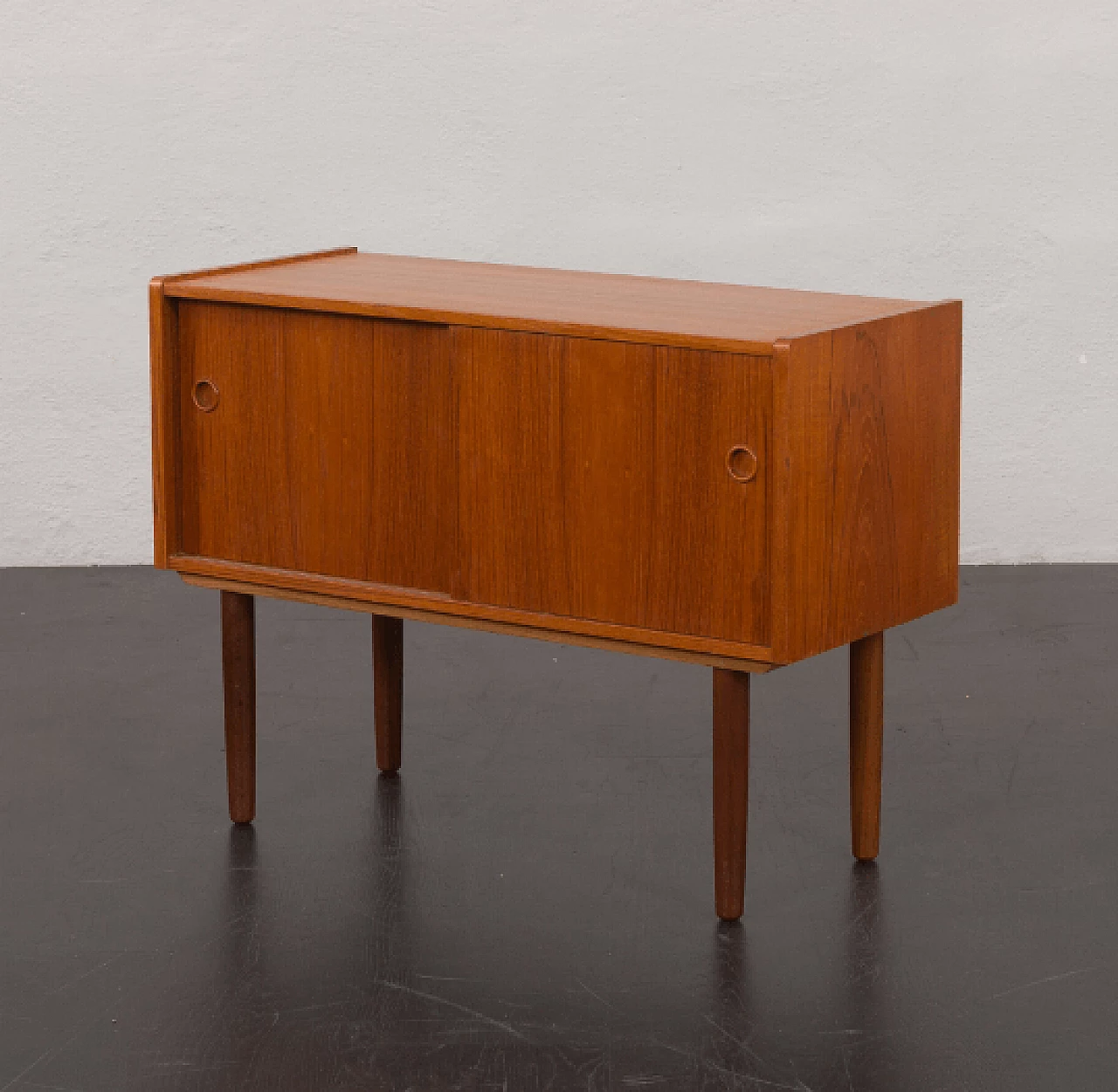 Danish teak veneered cabinet with sliding doors, 1960s 8