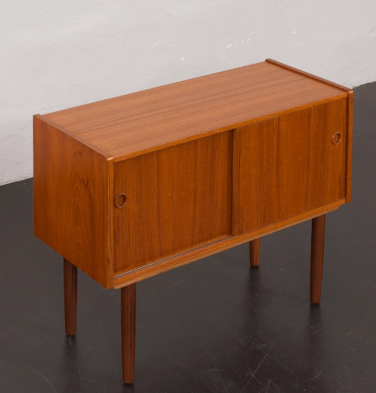 Danish teak veneered cabinet with sliding doors, 1960s 13