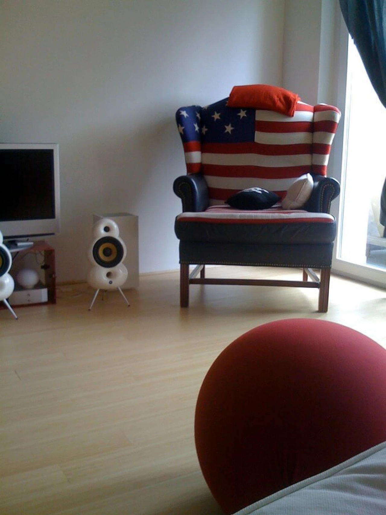 Leather and fabric armchair with American flag by Mauro Volponi, 1990s 1