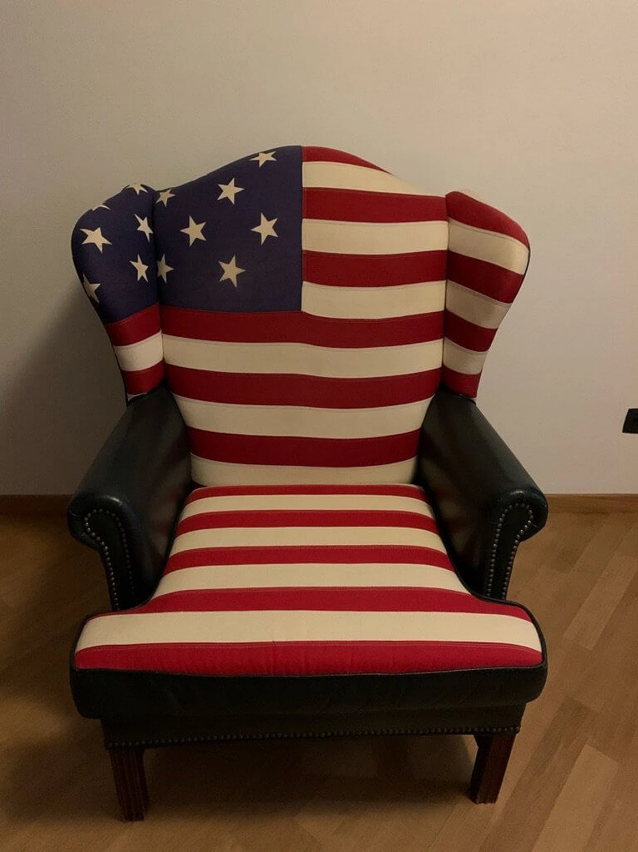Leather and fabric armchair with American flag by Mauro Volponi, 1990s 2