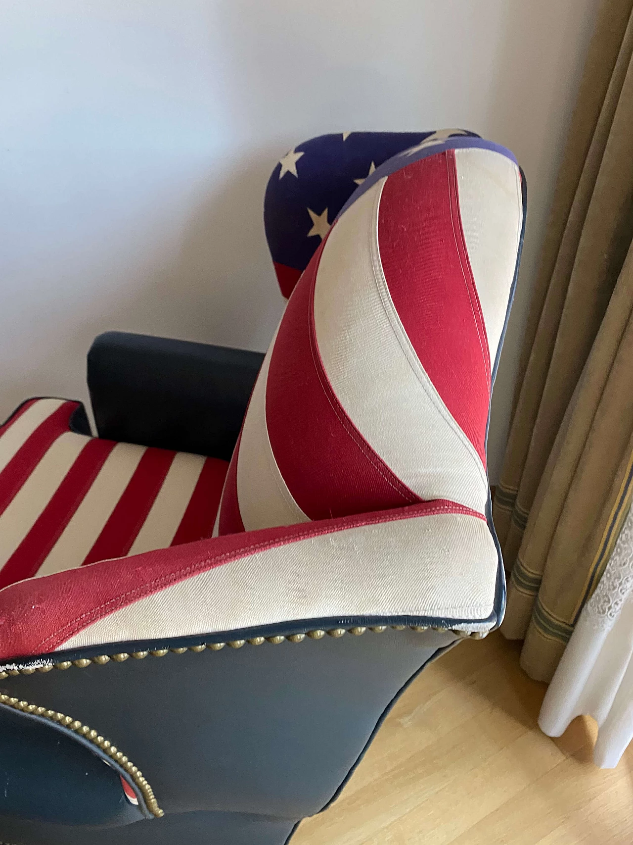 Leather and fabric armchair with American flag by Mauro Volponi, 1990s 4