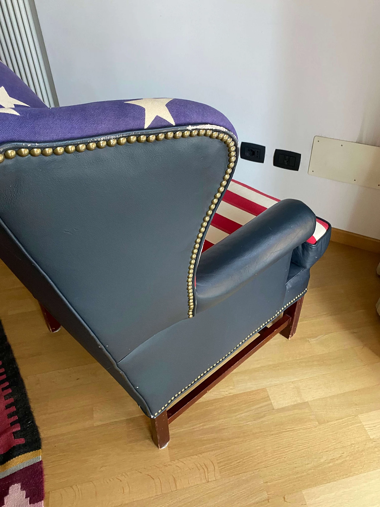 Leather and fabric armchair with American flag by Mauro Volponi, 1990s 7