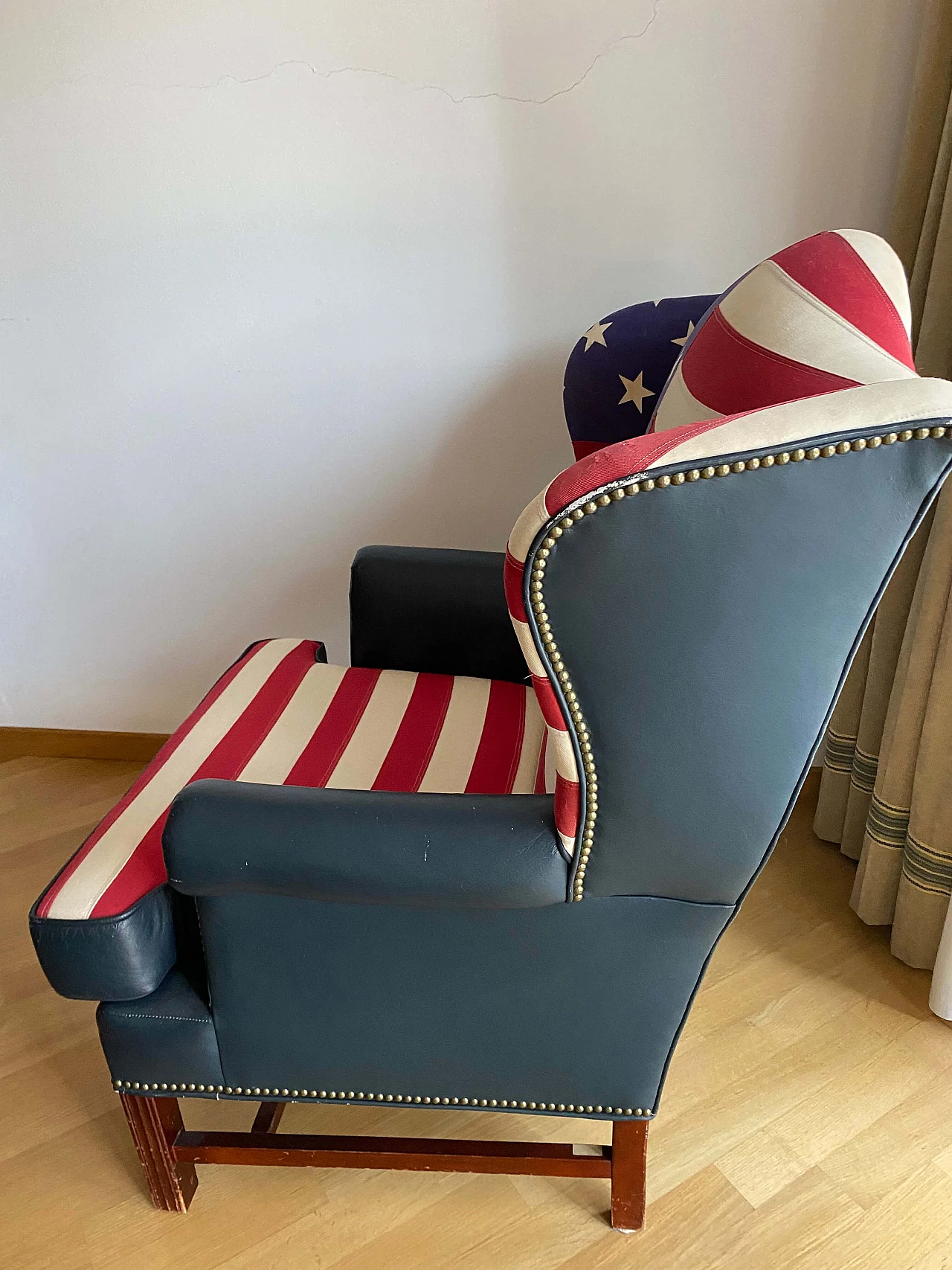 Leather and fabric armchair with American flag by Mauro Volponi, 1990s 8