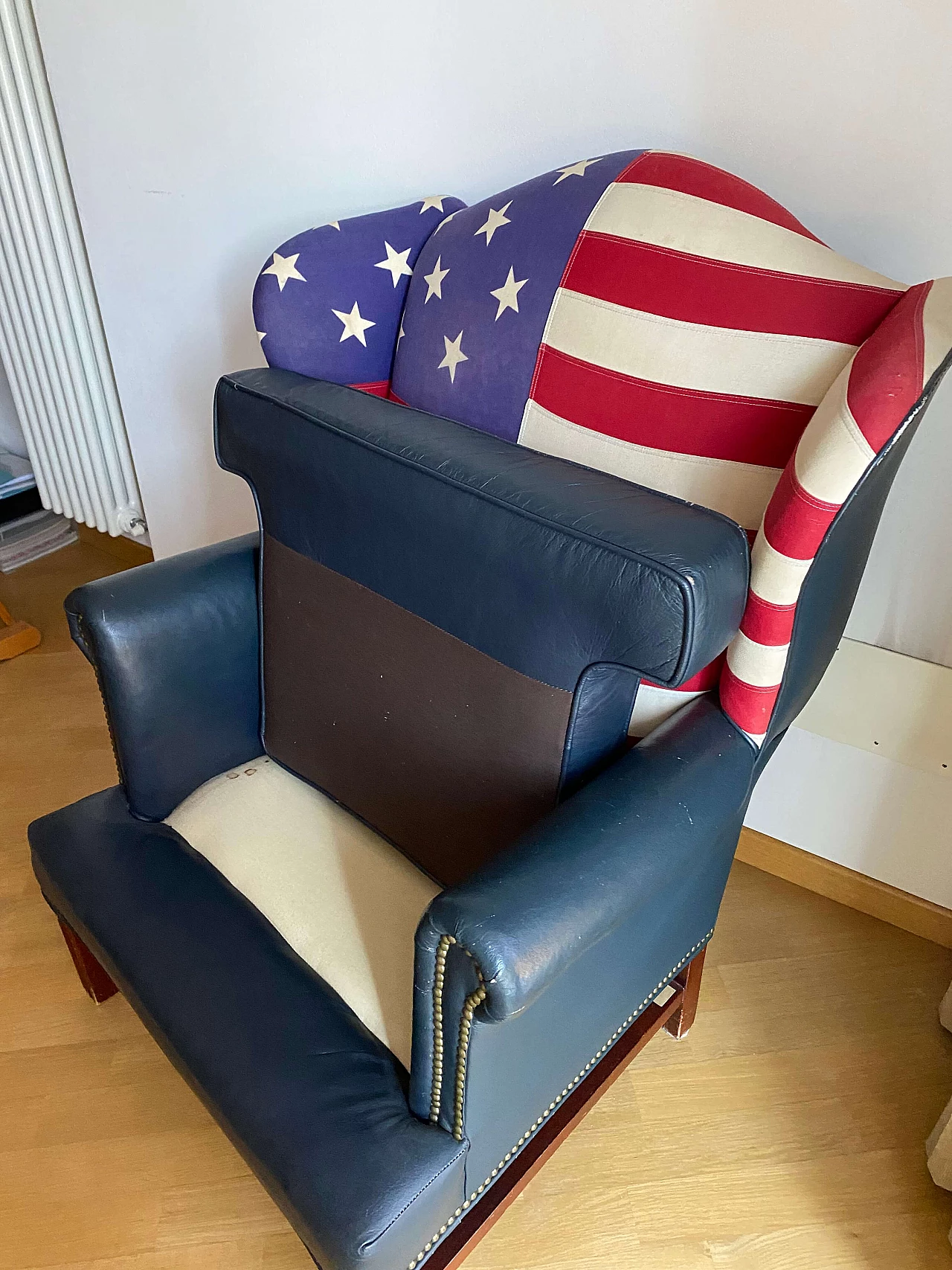 Leather and fabric armchair with American flag by Mauro Volponi, 1990s 12