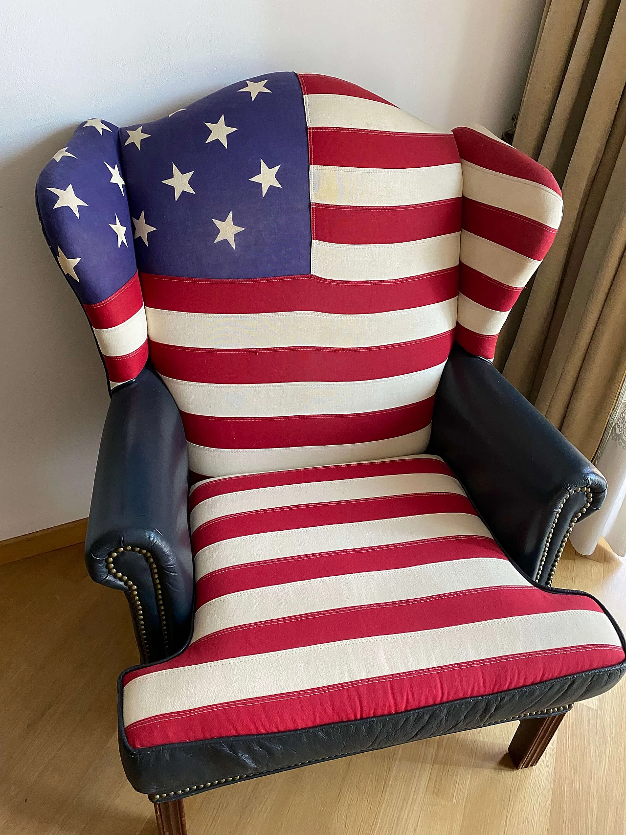 Leather and fabric armchair with American flag by Mauro Volponi, 1990s 21