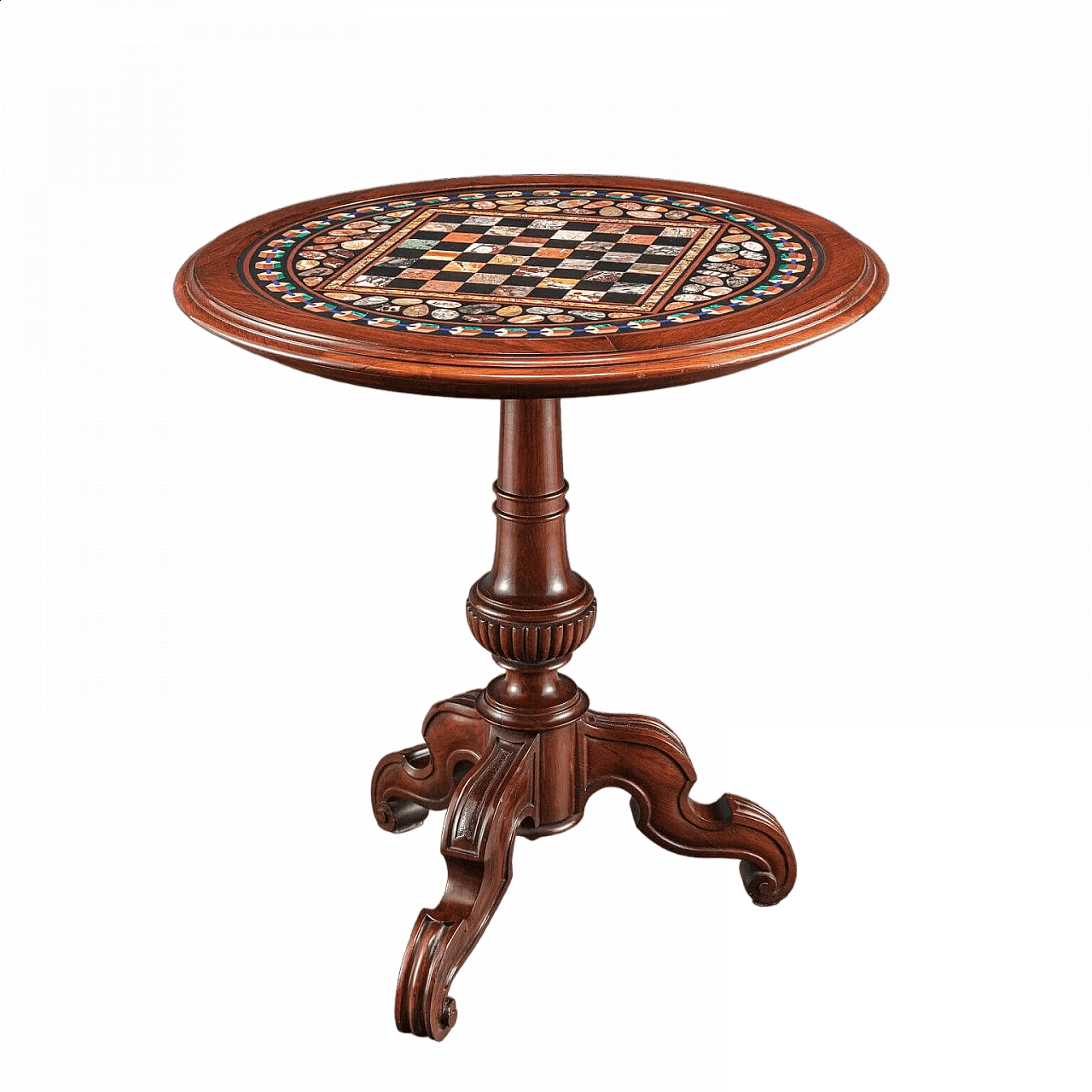 Rosewood coffee table with commesso marble top and chessboard, mid-19th century 8