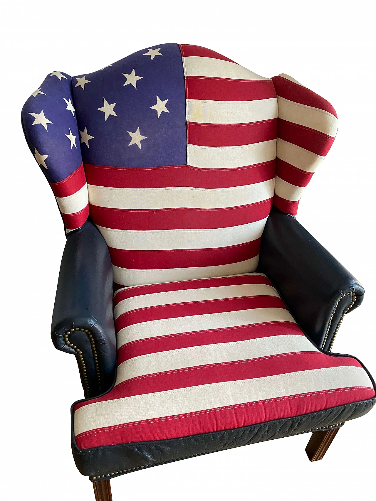 Leather and fabric armchair with American flag by Mauro Volponi, 1990s 26