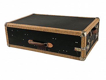 Wood, leather, fabric and metal travel wardrobe trunk