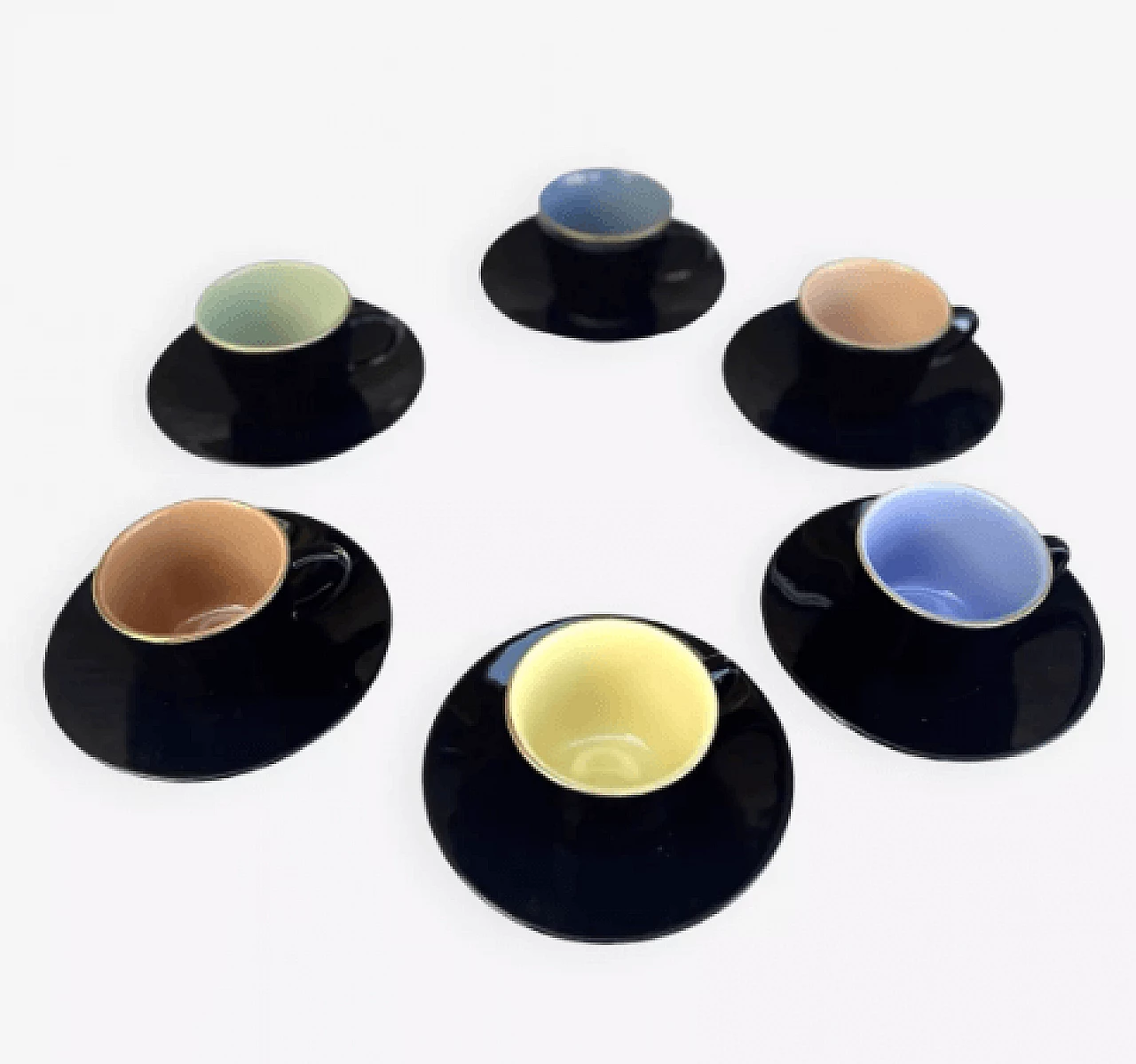 6 Ceramic small cups with saucers by Ditmar Urbach, 1950s 1