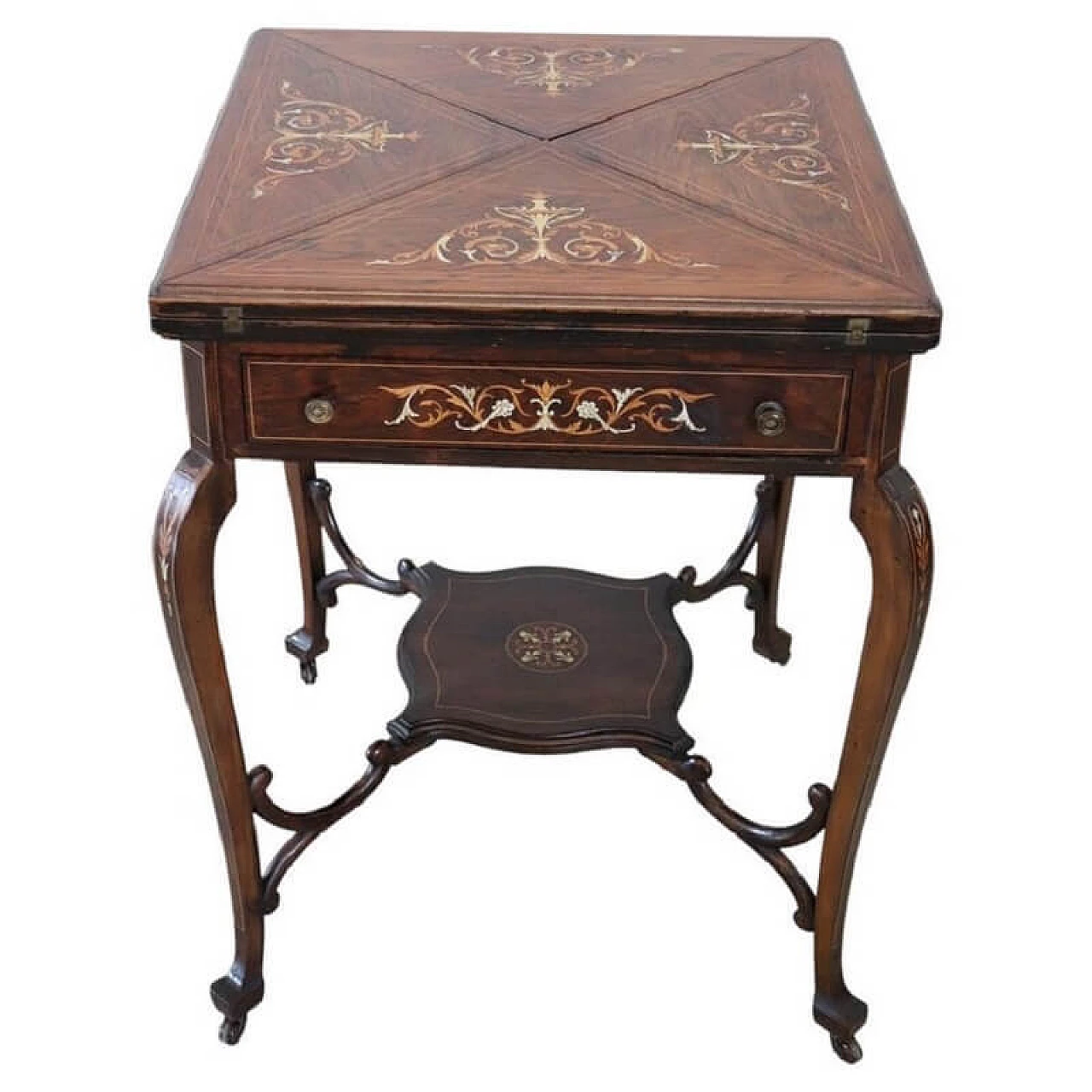 Inlaid rosewood gaming table in Louis XV style, 1940s 1