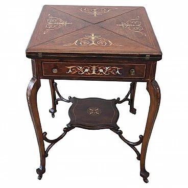 Inlaid rosewood gaming table in Louis XV style, 1940s
