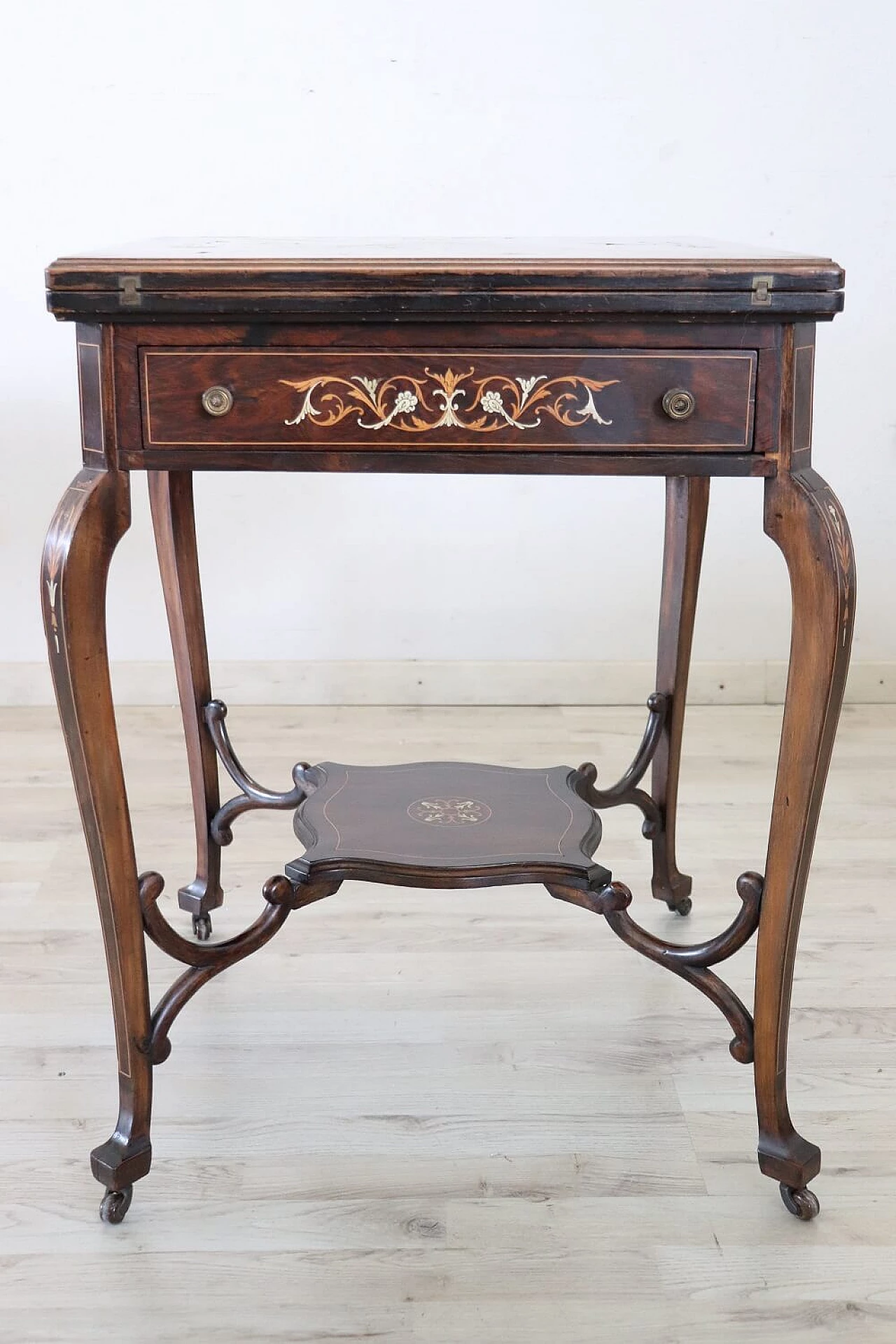 Inlaid rosewood gaming table in Louis XV style, 1940s 2