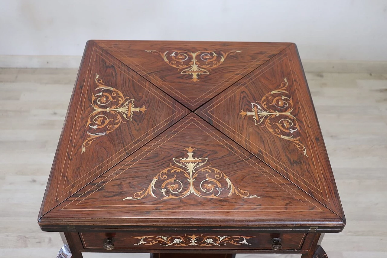 Inlaid rosewood gaming table in Louis XV style, 1940s 3