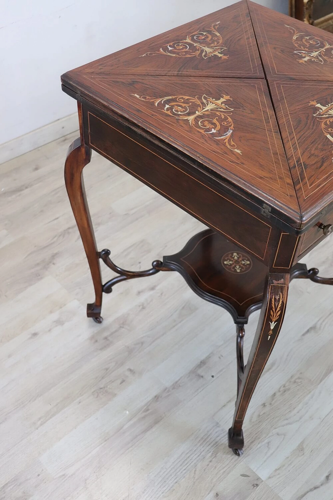 Inlaid rosewood gaming table in Louis XV style, 1940s 4