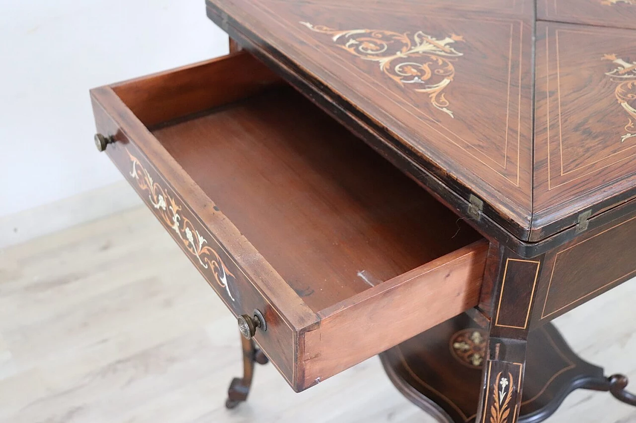 Inlaid rosewood gaming table in Louis XV style, 1940s 9