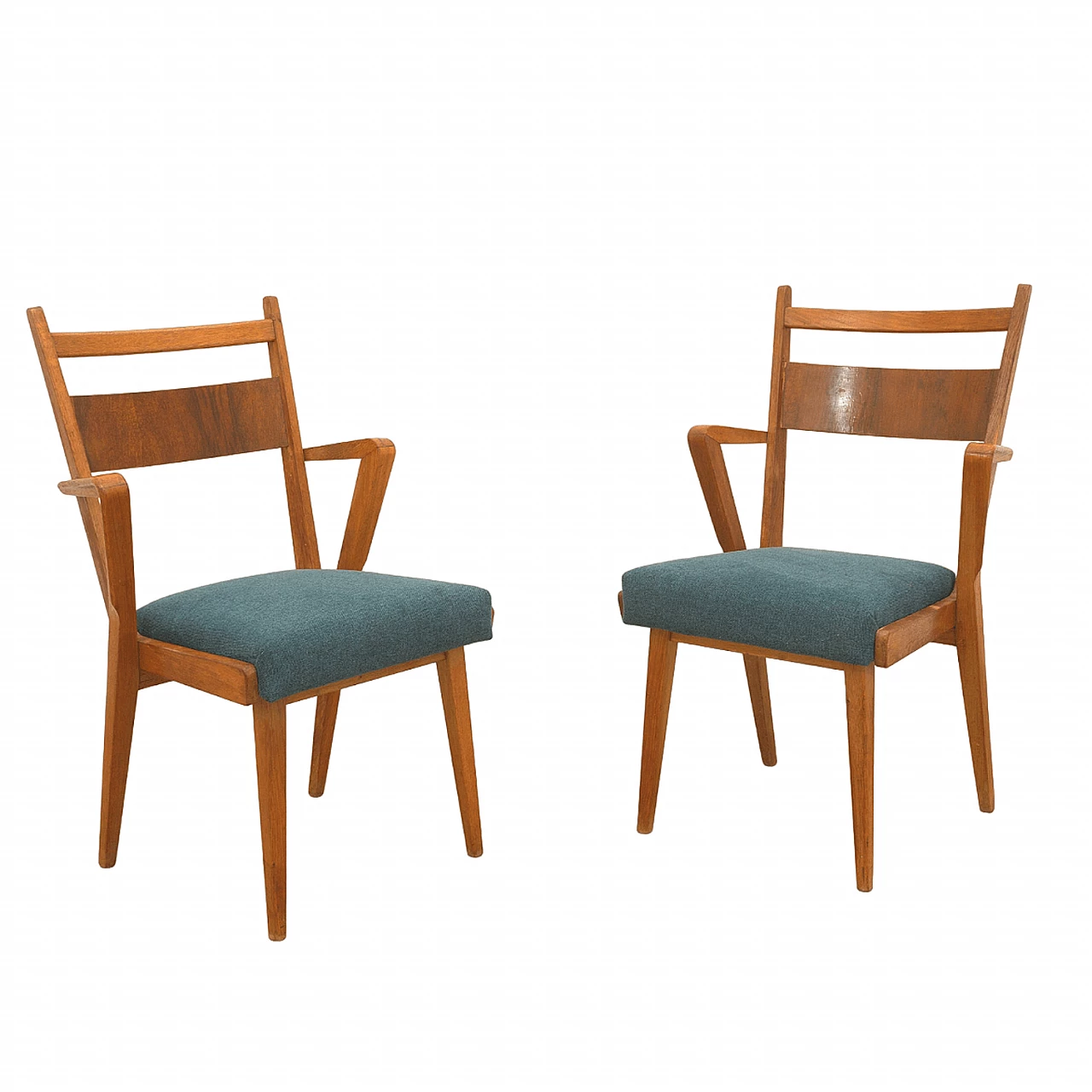 Pair of bent-beech chairs with upholstered seat by Jitona, 1970s 1