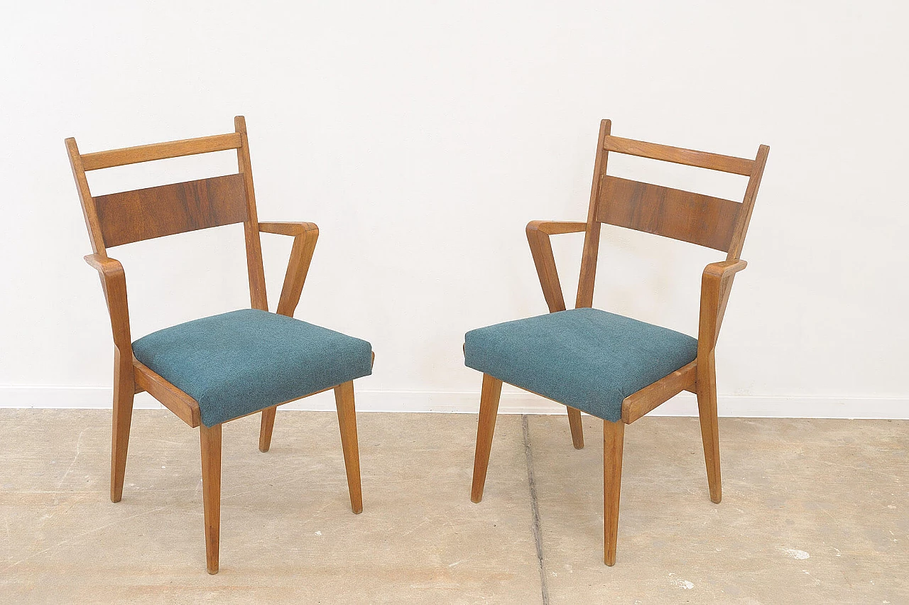 Pair of bent-beech chairs with upholstered seat by Jitona, 1970s 4