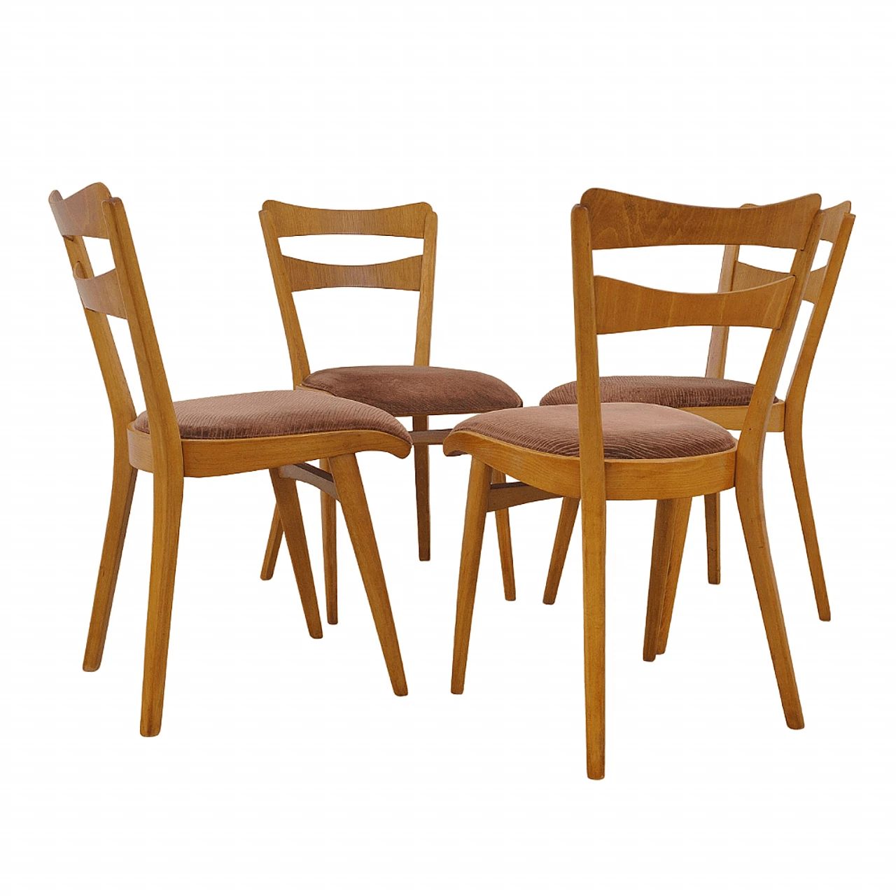 4 Chairs in beech and brown fabric by Tatra Nábytok, 1960s 1