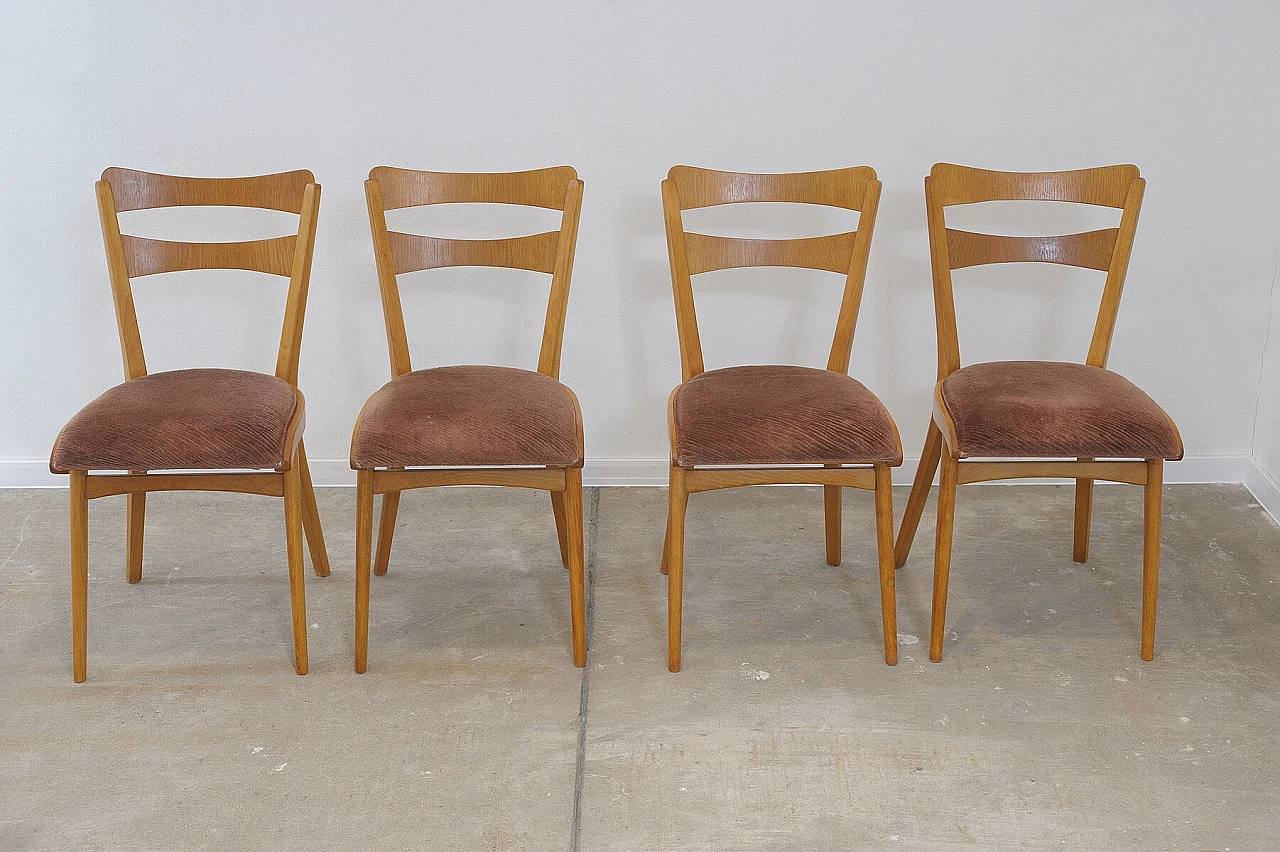 4 Chairs in beech and brown fabric by Tatra Nábytok, 1960s 2