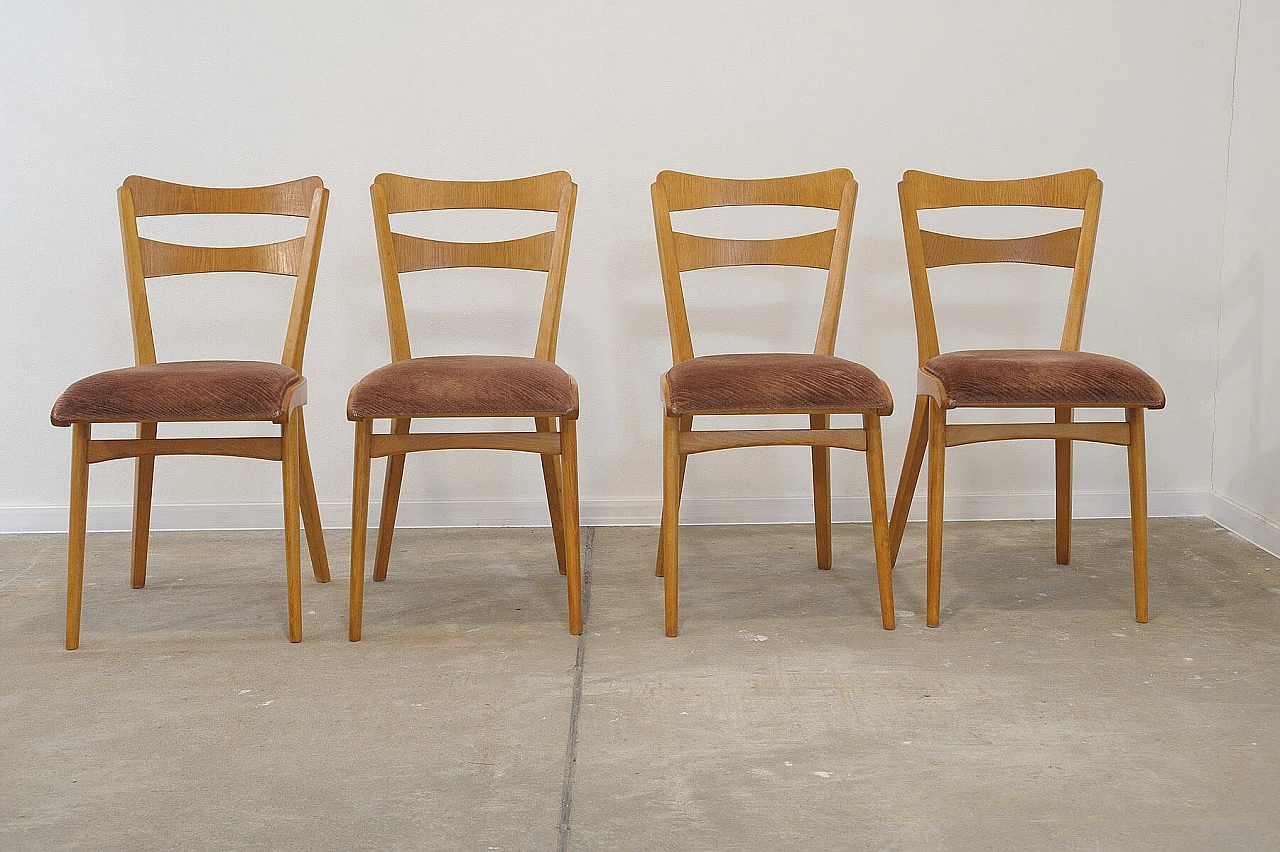 4 Chairs in beech and brown fabric by Tatra Nábytok, 1960s 3