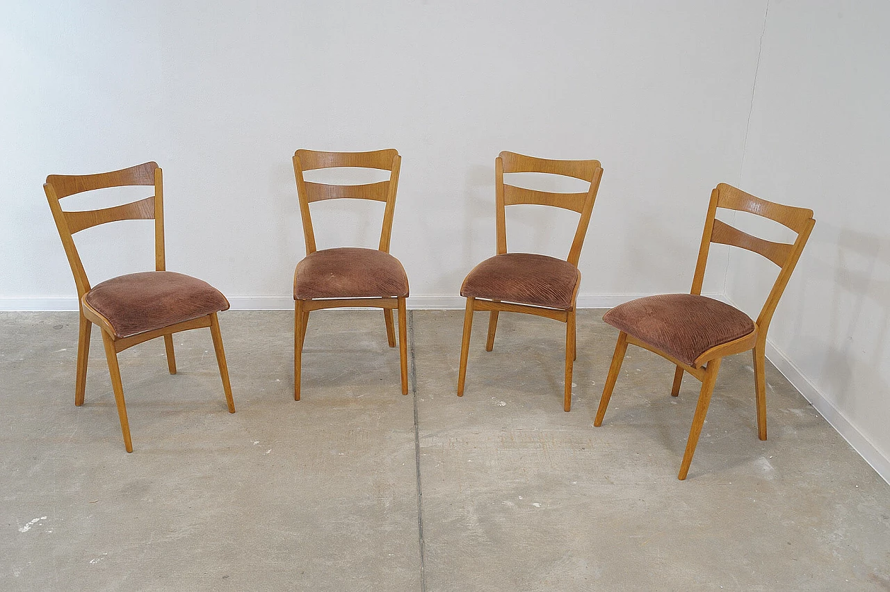 4 Chairs in beech and brown fabric by Tatra Nábytok, 1960s 4