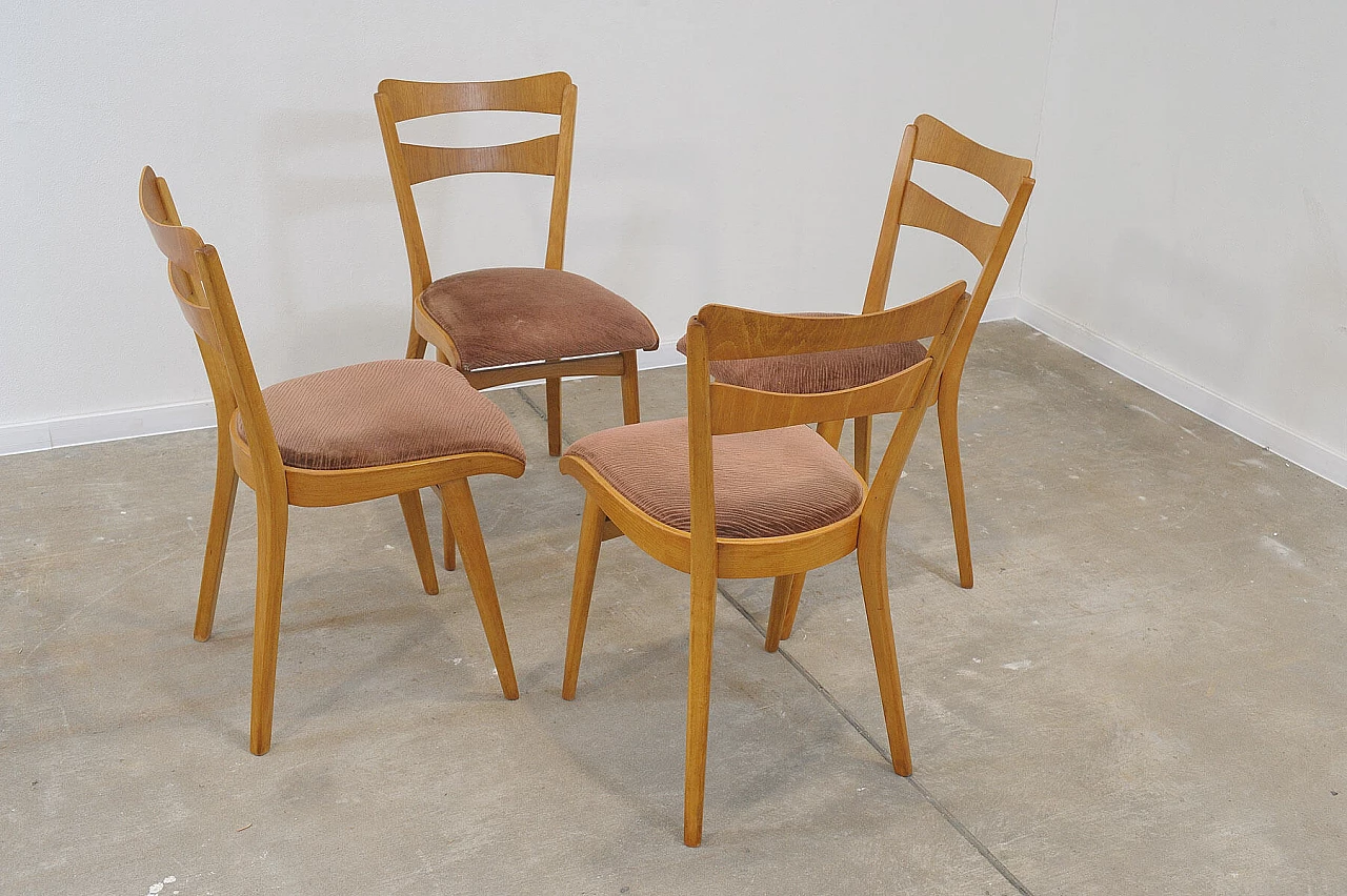 4 Chairs in beech and brown fabric by Tatra Nábytok, 1960s 5