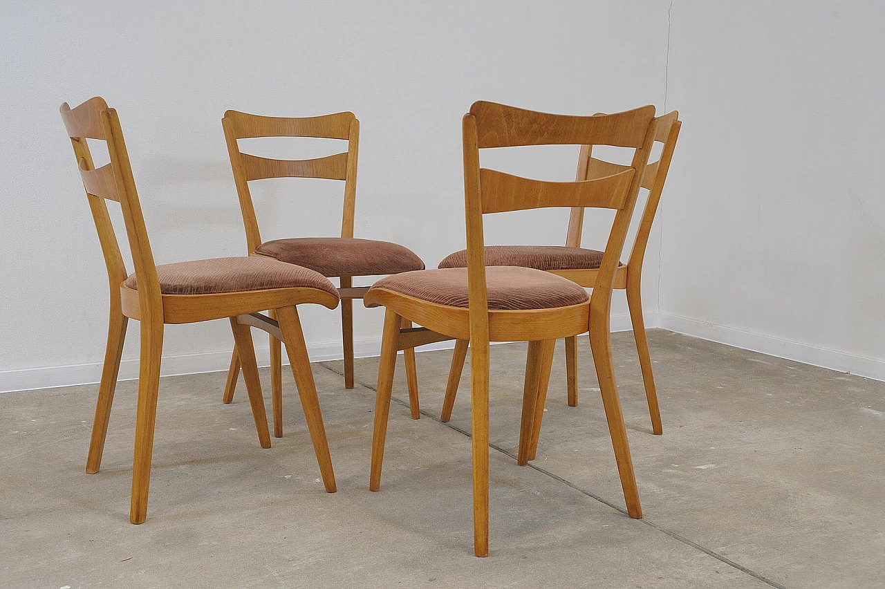 4 Chairs in beech and brown fabric by Tatra Nábytok, 1960s 6