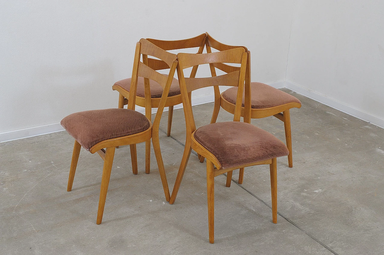 4 Chairs in beech and brown fabric by Tatra Nábytok, 1960s 8