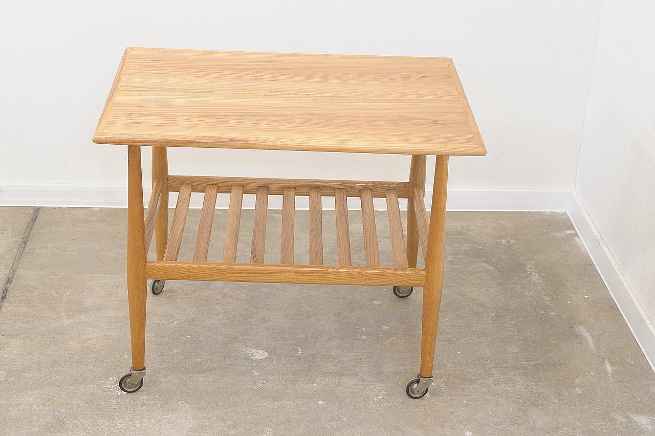 Beech coffee table with casters by Krásná Jizba, 1950s 2