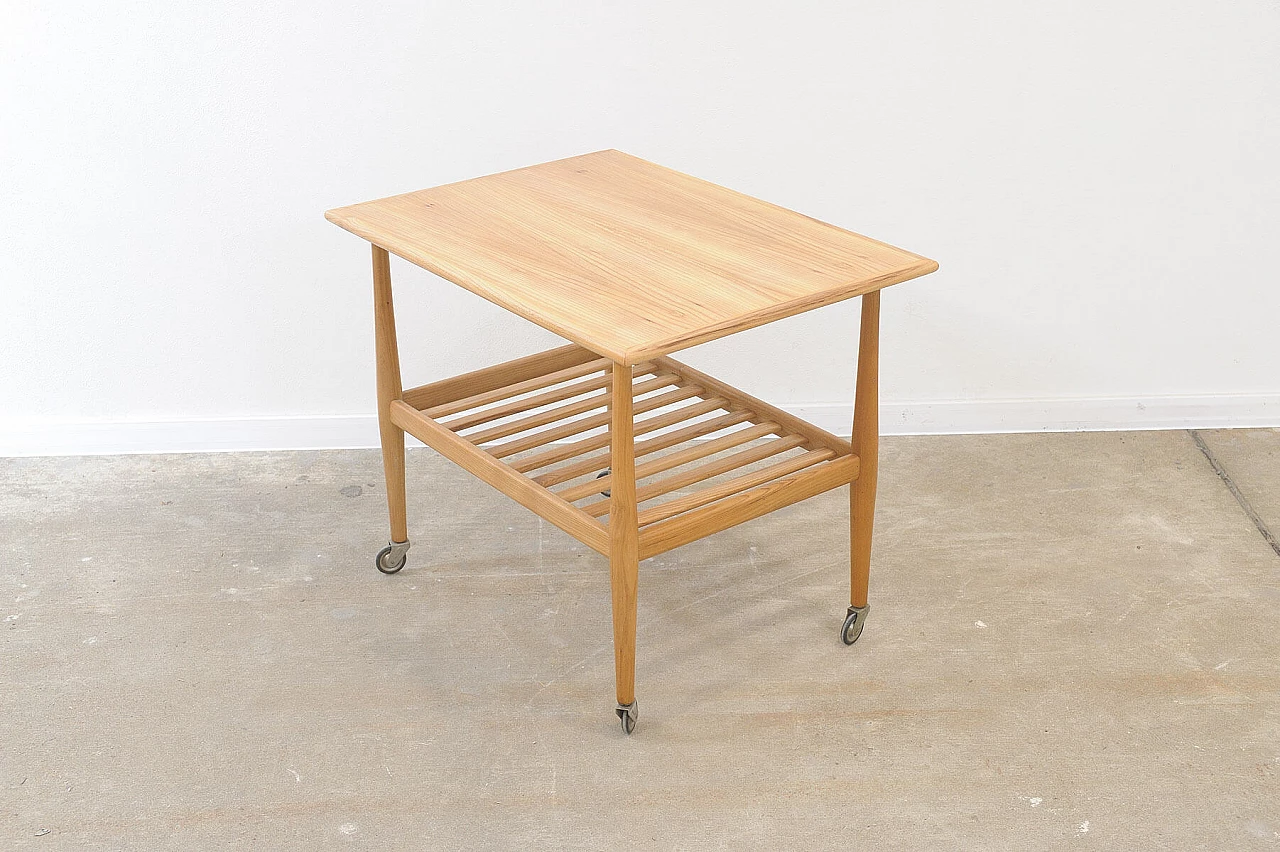 Beech coffee table with casters by Krásná Jizba, 1950s 13