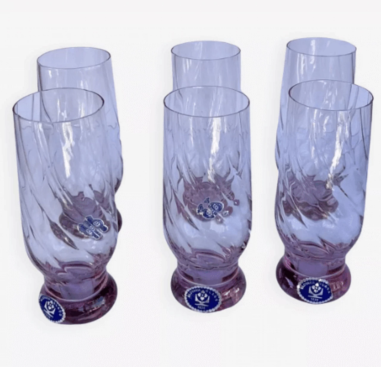 6 Bicchieri in vetro di Jozef Stanik per Zlatno Sklarna, anni '80 1