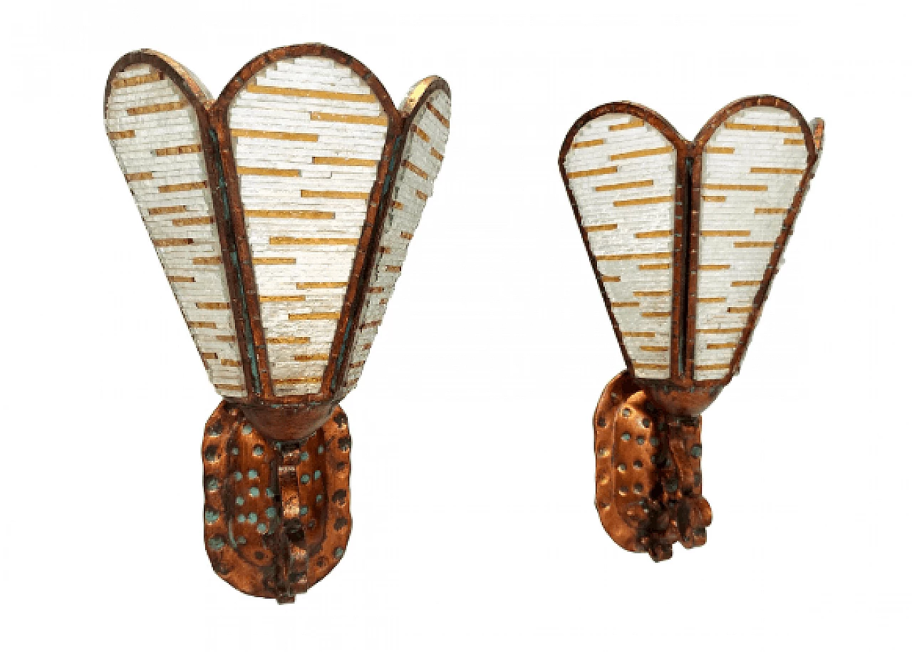 Pair of Murano glass and copper wall lights, 1960s 1