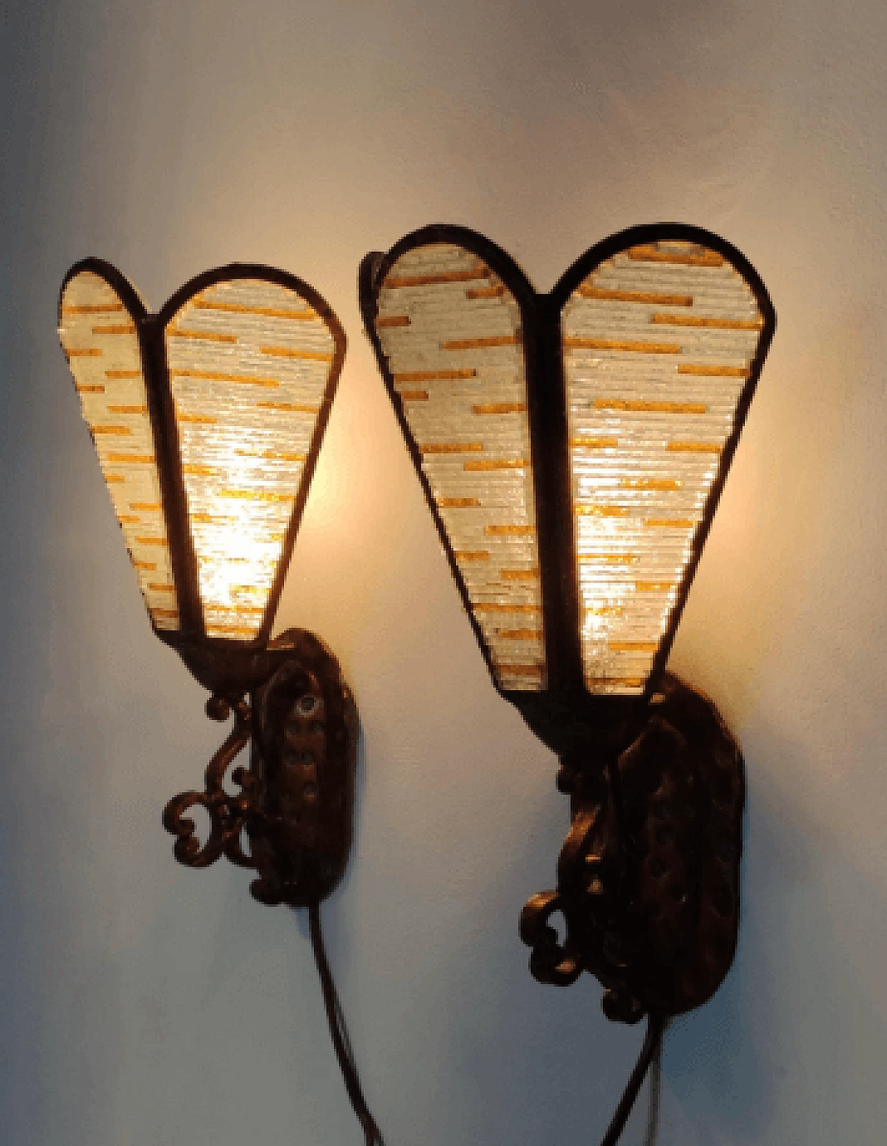 Pair of Murano glass and copper wall lights, 1960s 2