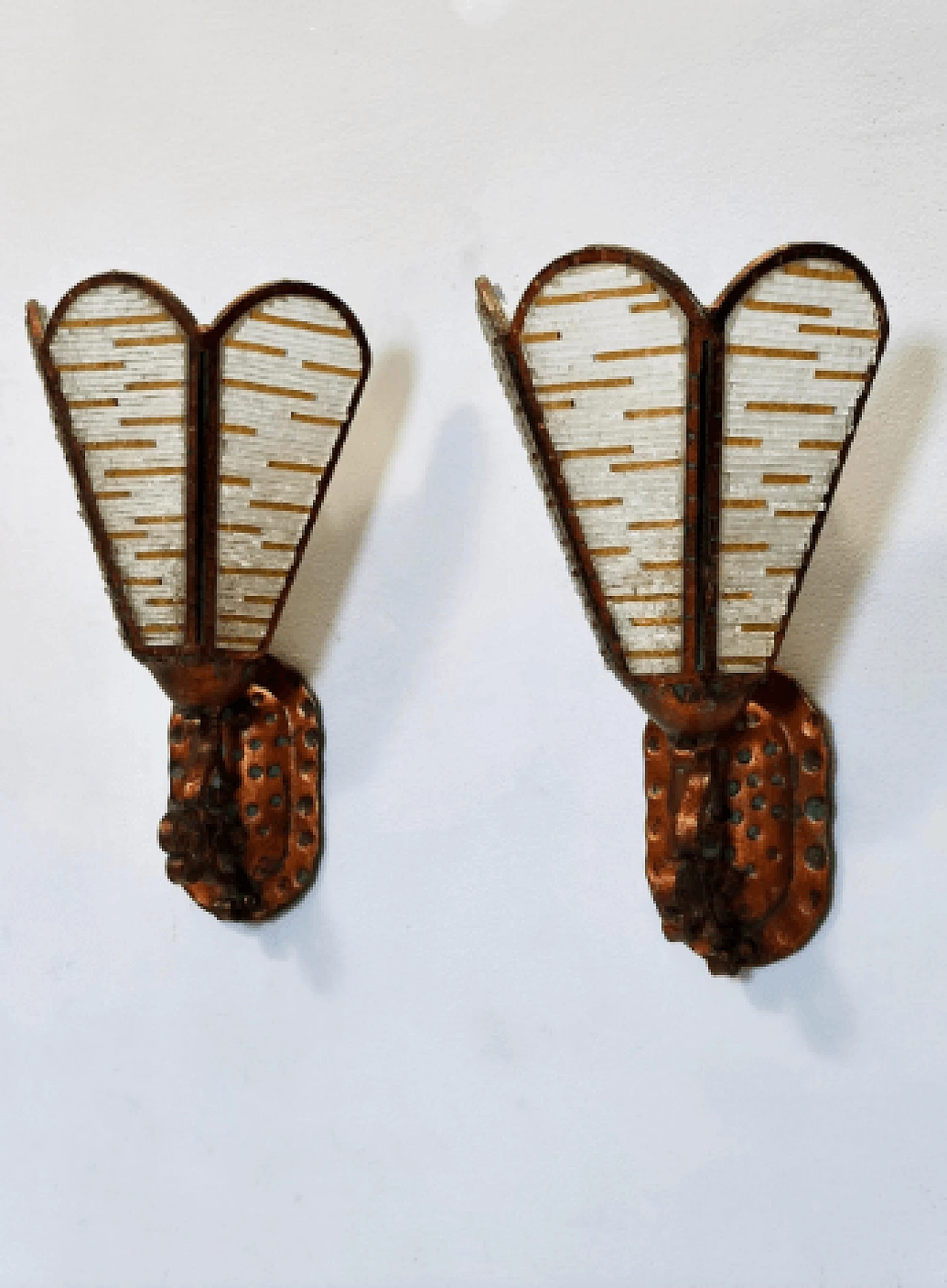 Coppia di applique in vetro di Murano e rame, anni '60 4