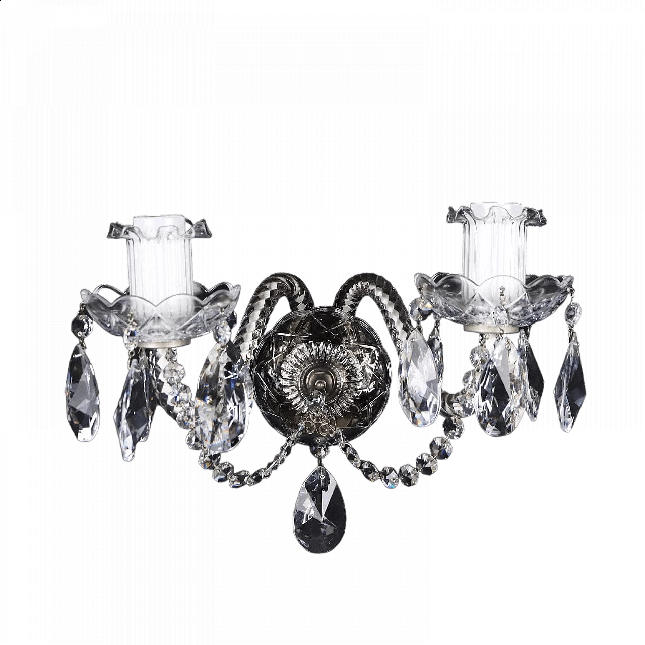 Two-light wall sconce with crystal arms, bobeches and pendants 7