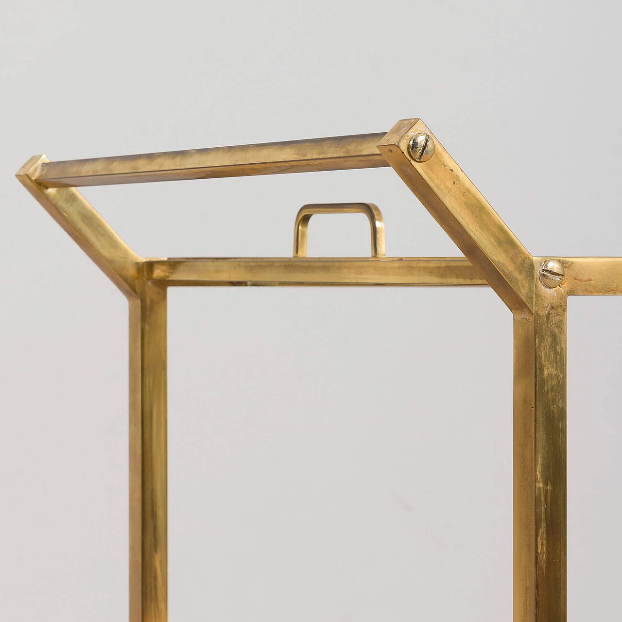Brass and smoked glass bar cart with removable tray, 1960s 8