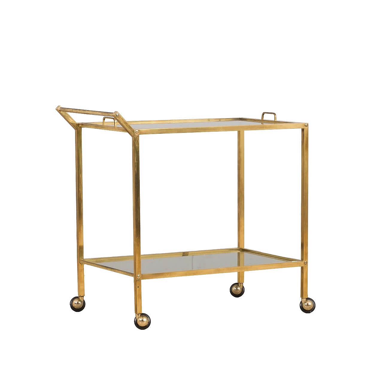 Brass and smoked glass bar cart with removable tray, 1960s 14