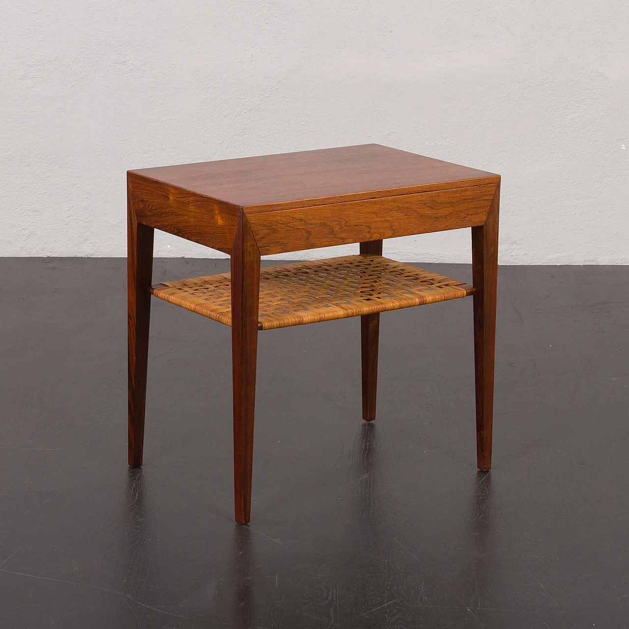 Rosewood and wicker coffee table by Severin Hansen for Haslev, 1960s 1
