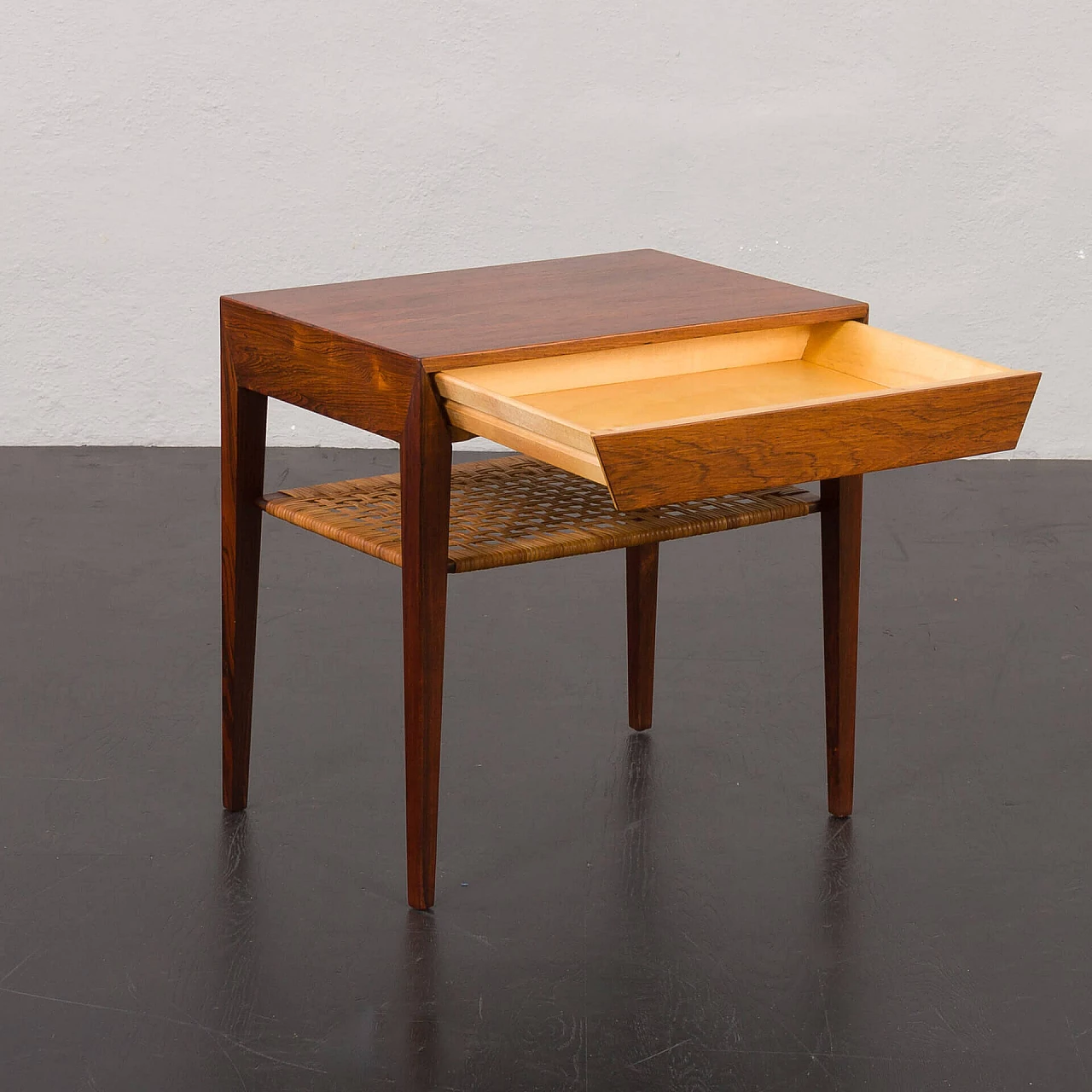 Rosewood and wicker coffee table by Severin Hansen for Haslev, 1960s 2