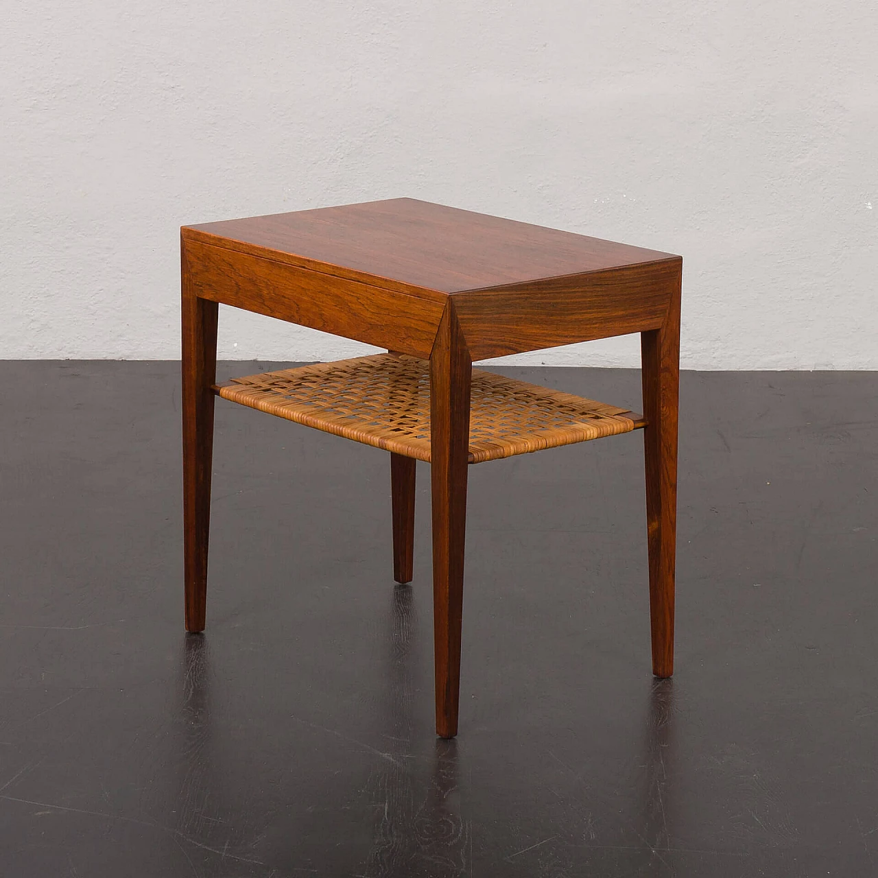 Rosewood and wicker coffee table by Severin Hansen for Haslev, 1960s 4