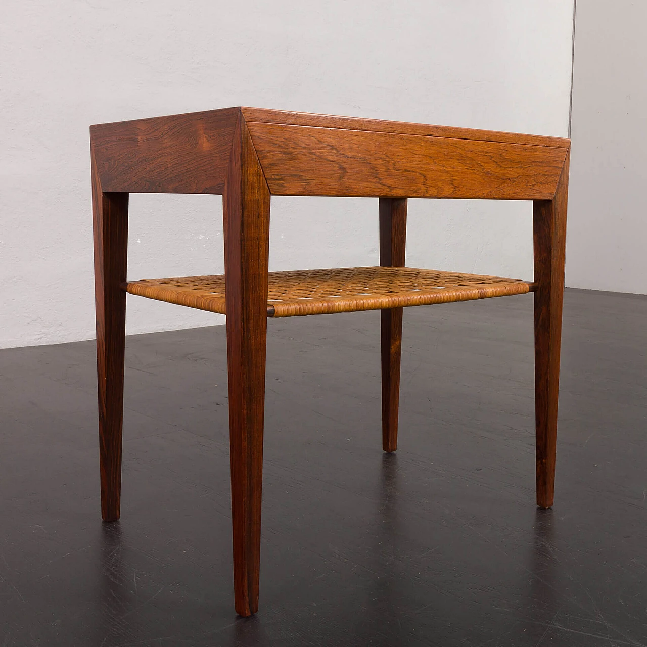 Rosewood and wicker coffee table by Severin Hansen for Haslev, 1960s 9