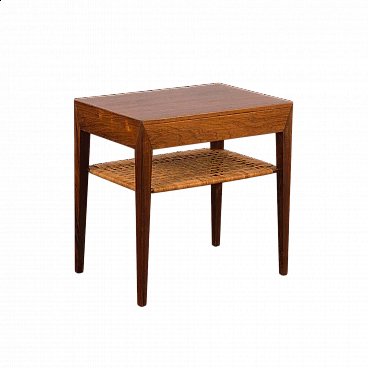 Tavolino in palissandro e vimini di Severin Hansen per Haslev, anni '60