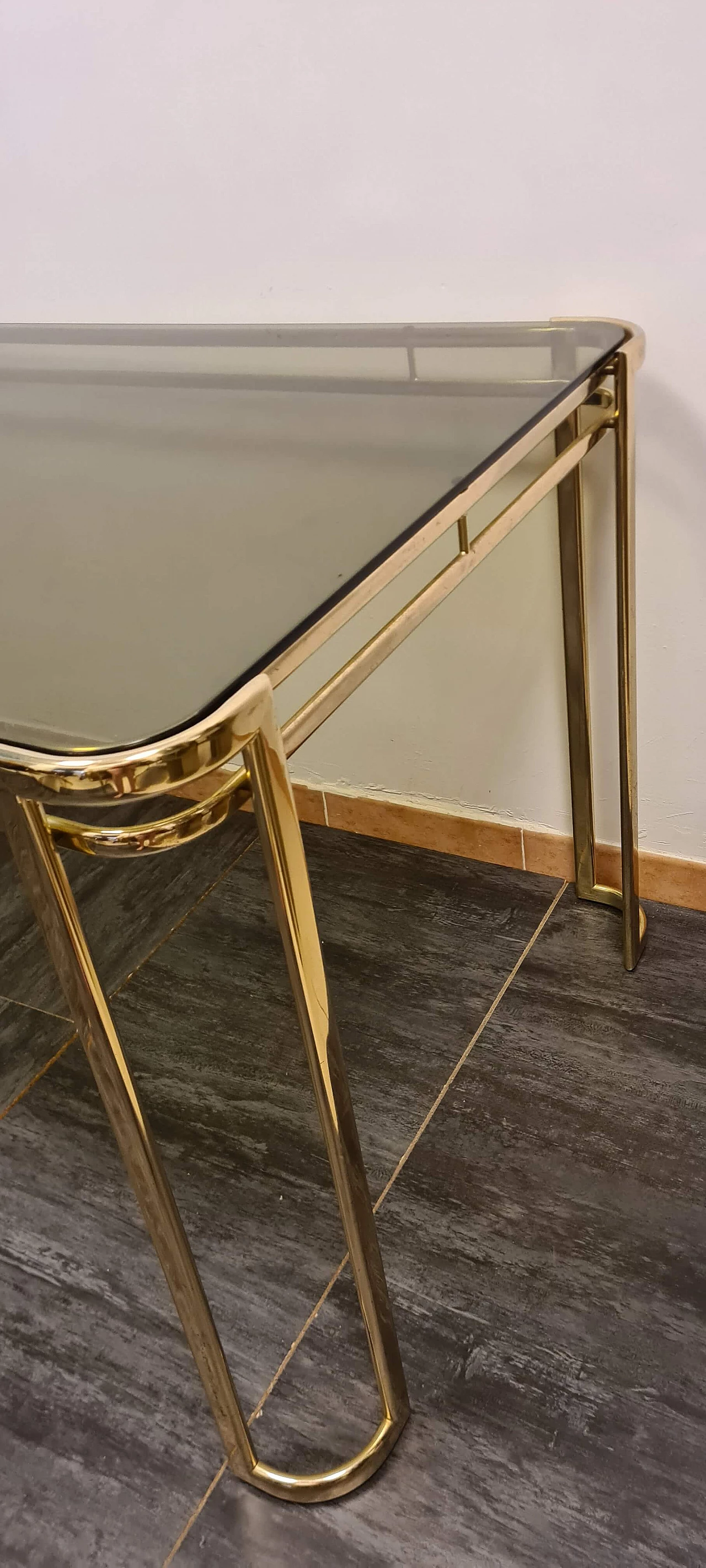 4 Sedie e tavolo in metallo dorato di Morex, anni '70 3