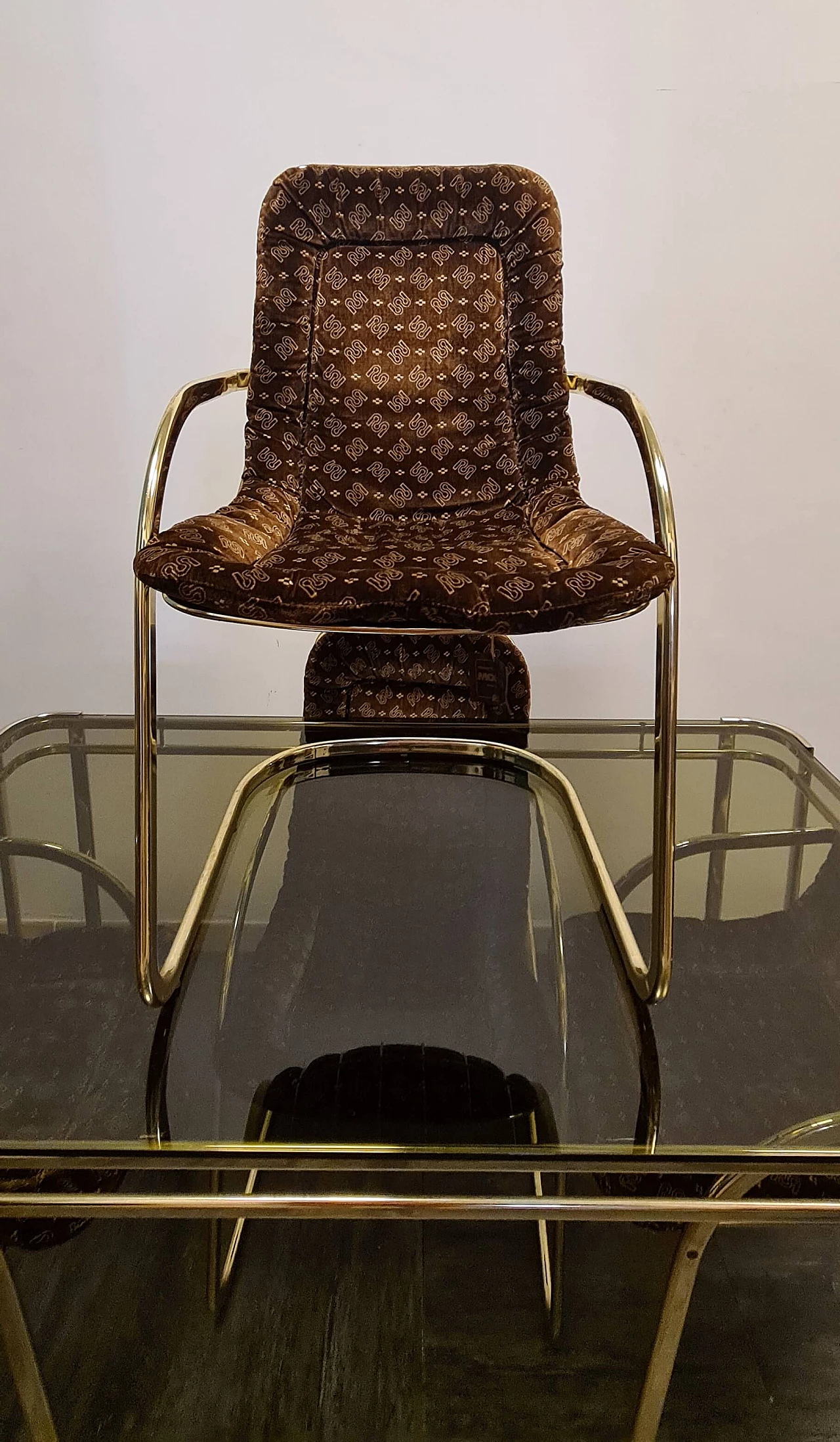 4 Chairs and table in gilded metal by Morex, 1970s 8