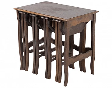 Tavolino in legno con sgabelli a scomparsa, anni '60