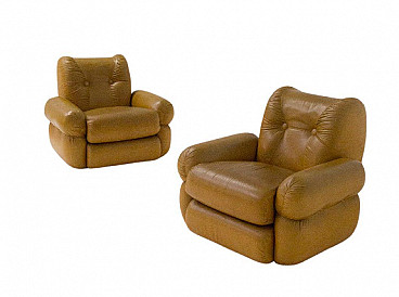 Pair of Space Age brown leather armchairs, 1970s