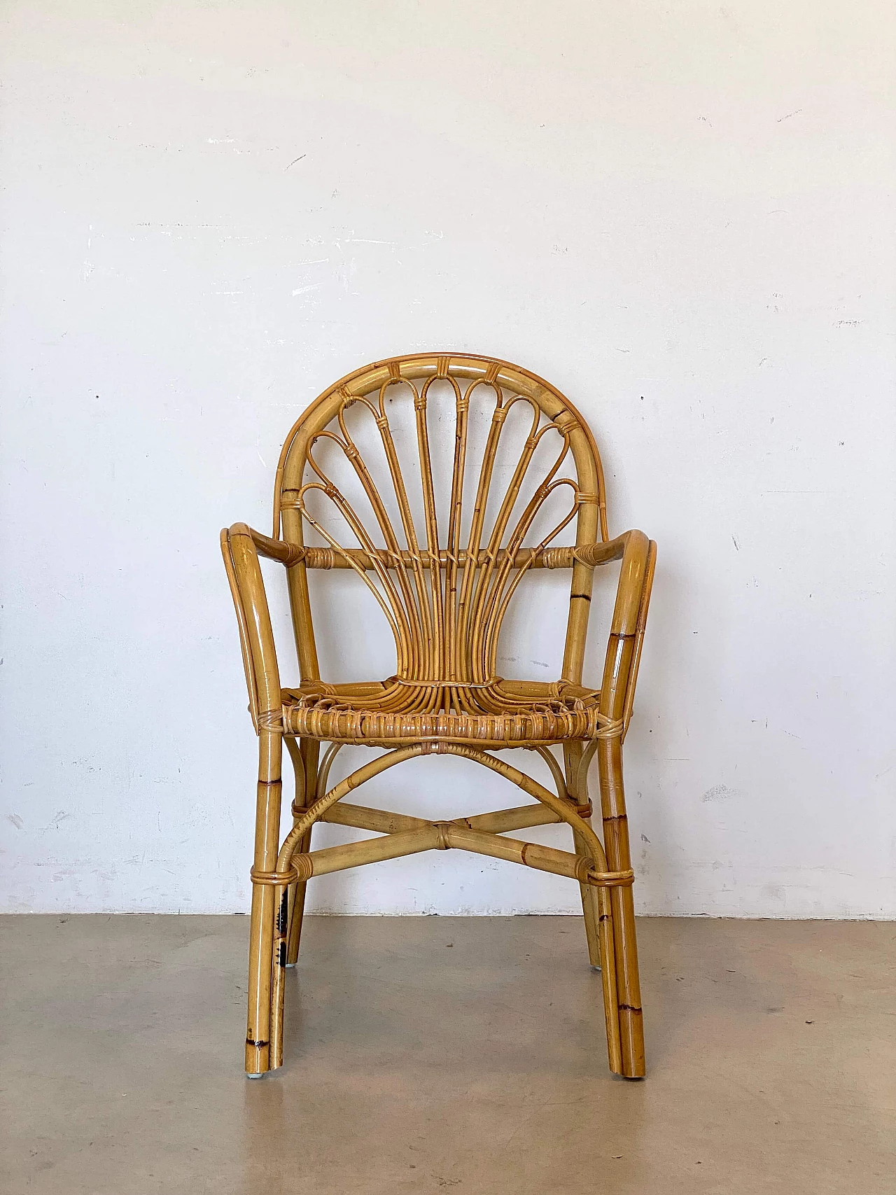 Pair of reed and bamboo armchairs, 1970s 4