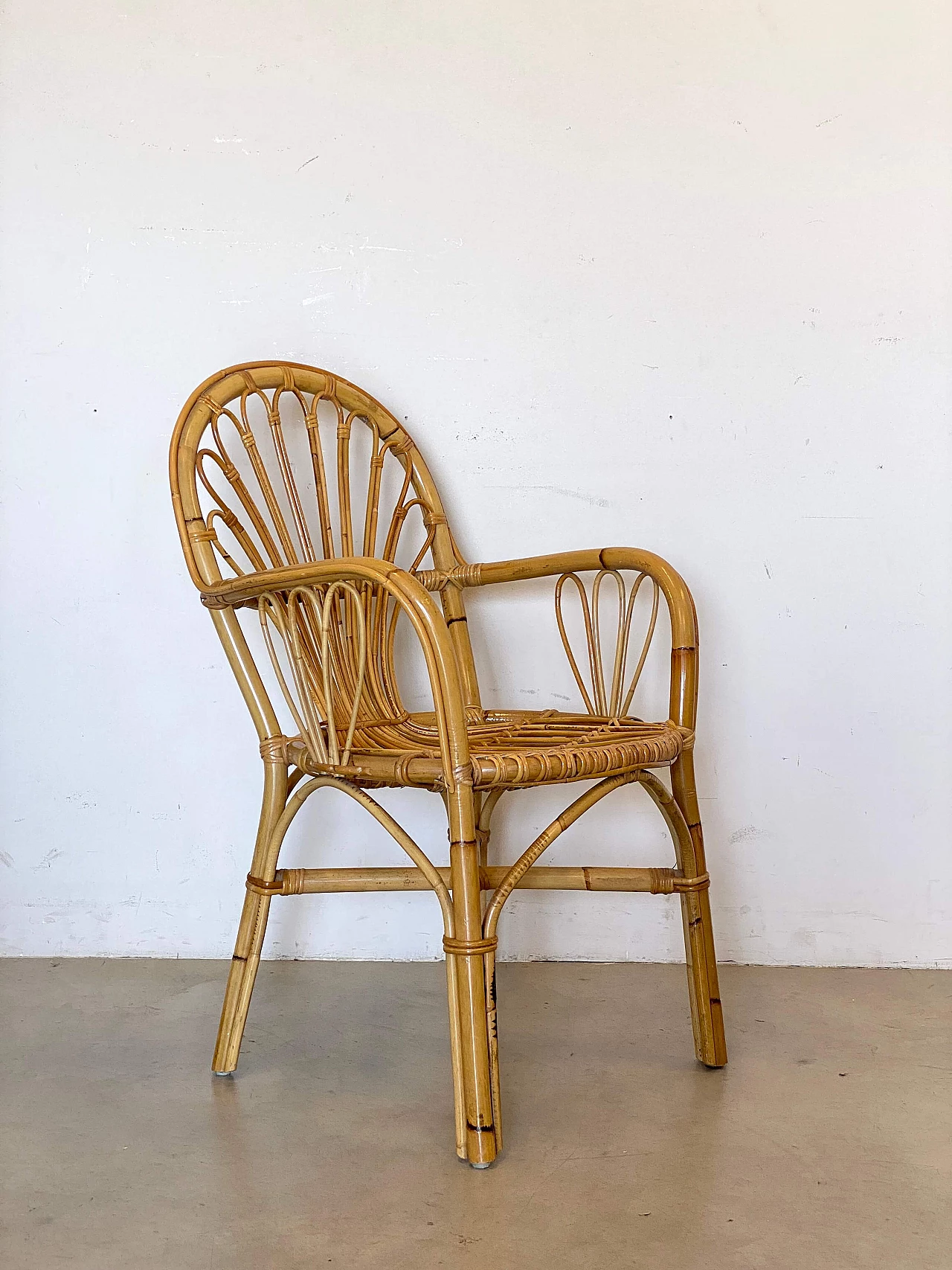 Pair of reed and bamboo armchairs, 1970s 6