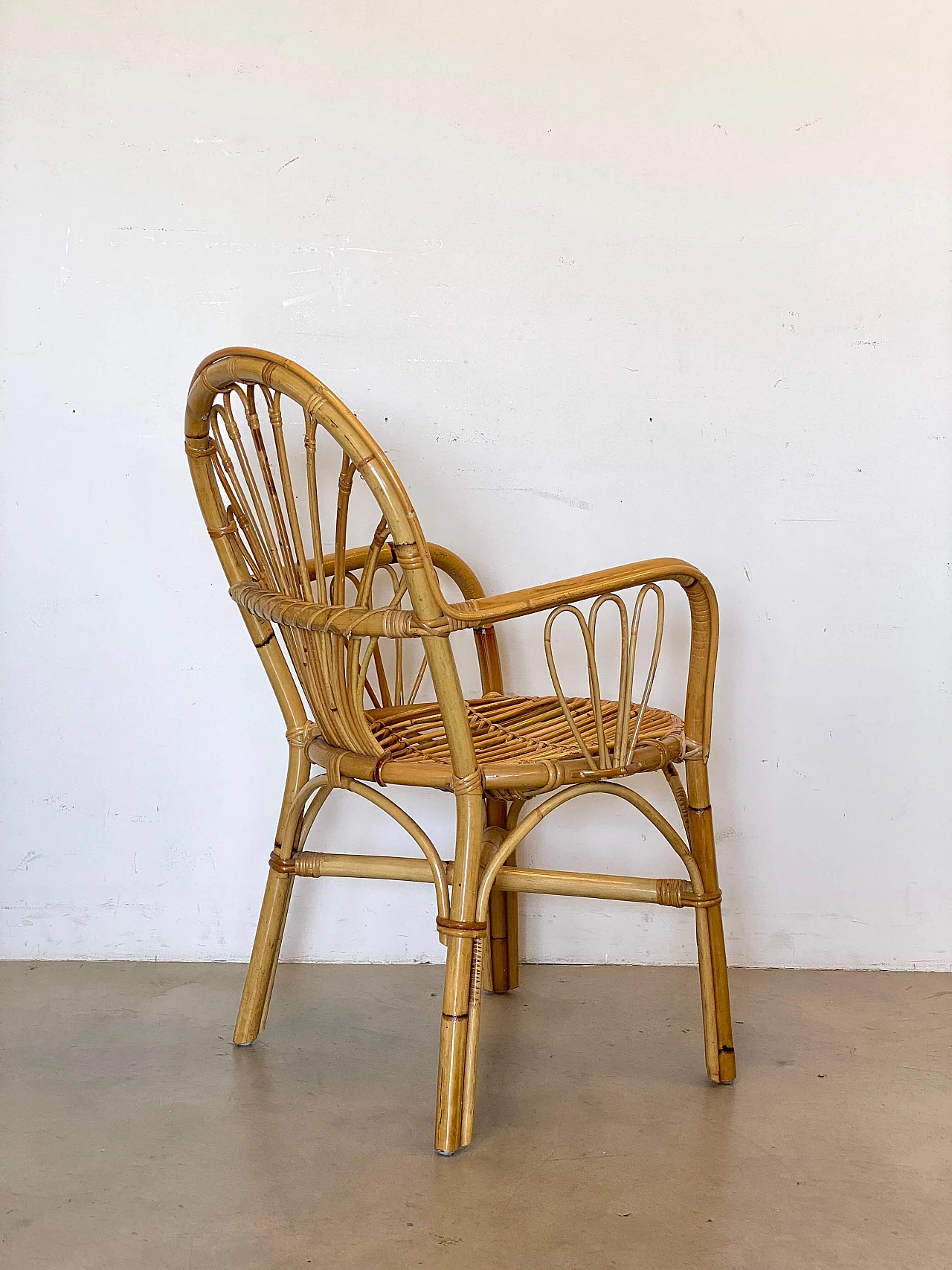 Pair of reed and bamboo armchairs, 1970s 7